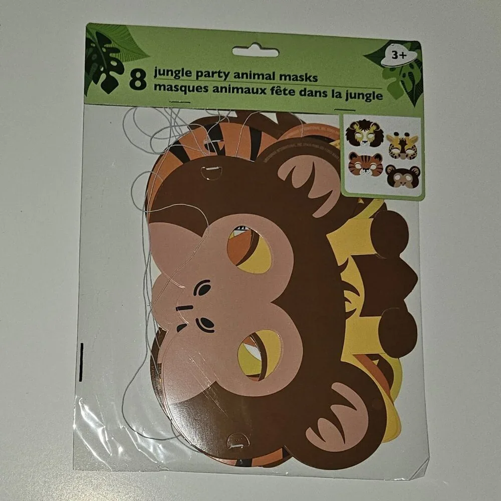 NEW 5 Pk Jungle Animal Paper Masks Lot Birthday Party Monkey Tiger Giraffe Lion